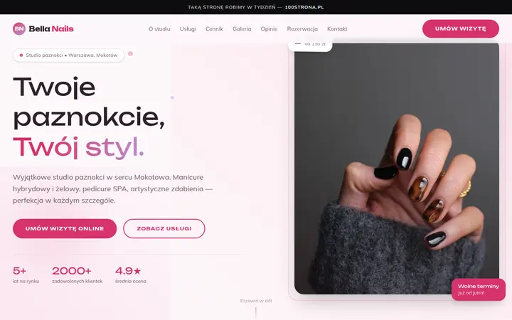 Przykładowa strona internetowa — Studio paznokci: Bella Nails