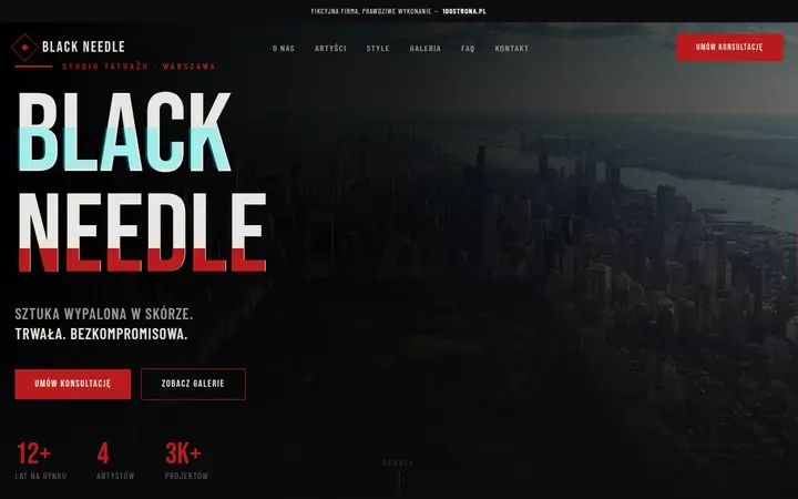 Przykładowa strona internetowa — Studio tatuażu: Black Needle