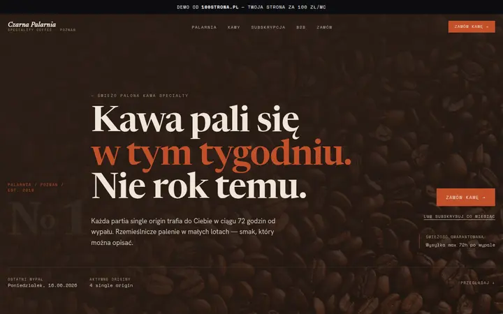Przykładowa strona internetowa — Palarnia kawy / speciality: Czarna Palarnia