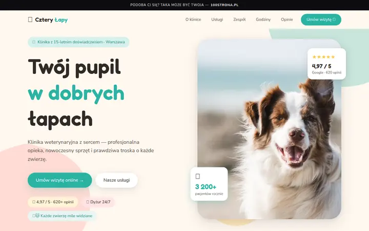 Przykładowa strona internetowa — Klinika weterynaryjna: Cztery Łapy