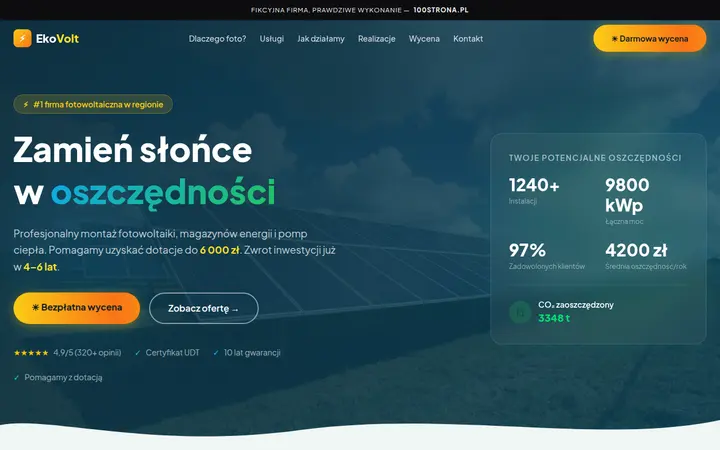 Przykładowa strona internetowa — Fotowoltaika / pompy ciepła: EkoVolt