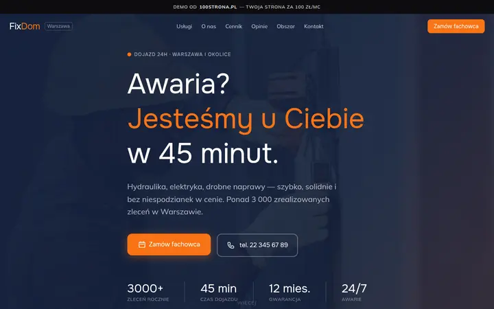 Przykładowa strona internetowa — Hydraulik / elektryk: FixDom