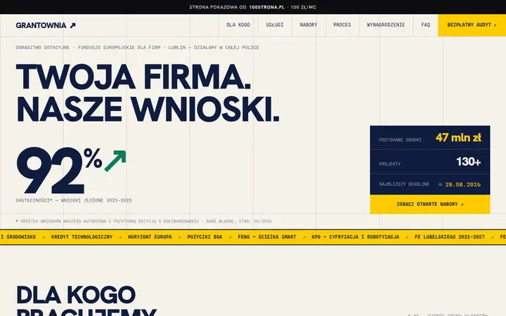 Przykładowa strona internetowa — Dotacje UE / doradztwo: GRANTOWNIA