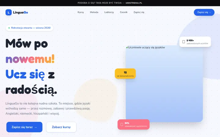 Przykładowa strona internetowa — Szkoła językowa: LinguaGo