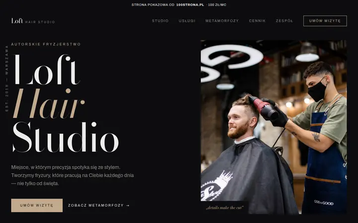Przykładowa strona internetowa — Salon fryzjerski: Loft Hair Studio