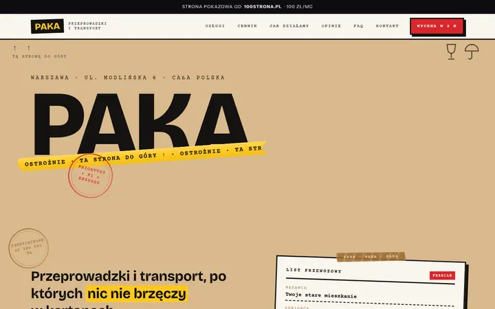 Przykładowa strona internetowa — Przeprowadzki / transport: PAKA