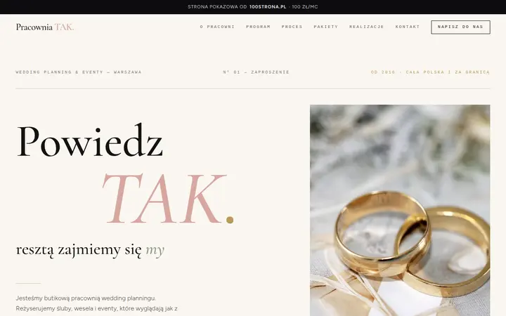 Przykładowa strona internetowa — Wedding planner / agencja eventowa: Pracownia TAK
