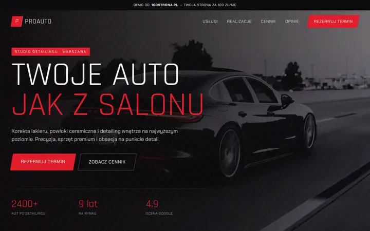 Przykładowa strona internetowa — Auto detailing: ProAuto Detailing