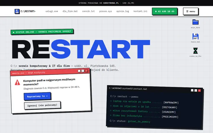 Przykładowa strona internetowa — Serwis komputerowy / IT dla firm: RESTART