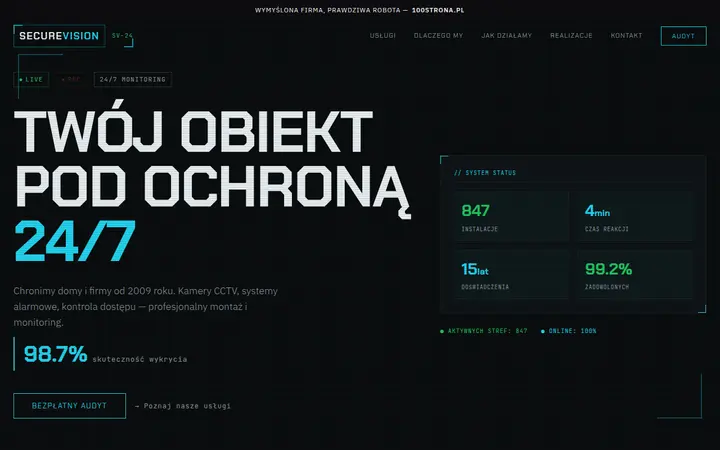 Przykładowa strona internetowa — Monitoring / alarmy / CCTV: SecureVision