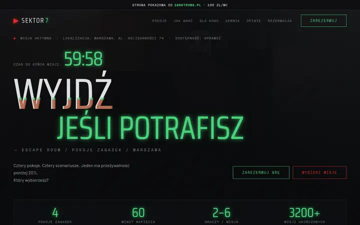 Przykładowa strona internetowa — Escape room: Sektor 7