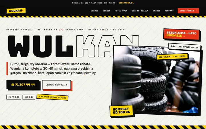 Przykładowa strona internetowa — Serwis opon / wulkanizacja: WULKAN