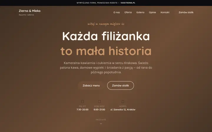 Przykładowa strona internetowa — Kawiarnia i cukiernia: Ziarno & Mleko